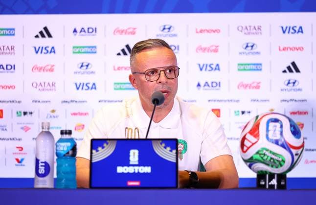 Mohamed Ouahbi head coach of Morocco Morocco press conference, PK, Pressekonferenz 2026 FIFA World Cup, WM, Weltmeisterschaft, Fussball Football, Boston Stadium, Foxborough, Massachusetts, USA - 18 Jun 2026Charlotte Atrium Health Performance Park United States of America EDITORIAL USE ONLY No use with unauthorised audio, video, data, fixture lists, club league logos or live services. Online in-match use limited to 120 images, no video emulation. No use in betting, games or single club league player publications.  Copyright: xMichaelxZemanek Shutterstockx 16934884d