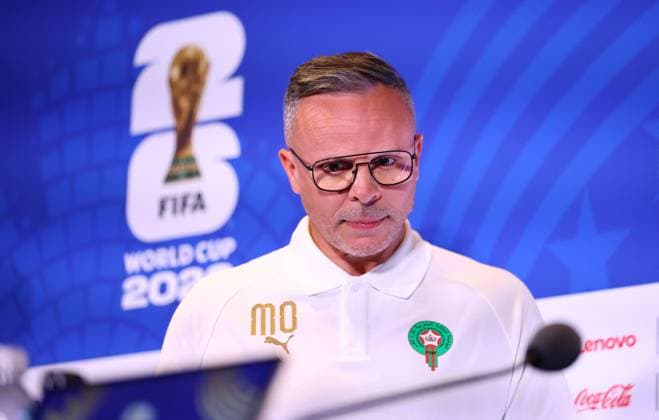 Mohamed Ouahbi head coach of Morocco Morocco press conference, PK, Pressekonferenz 2026 FIFA World Cup, WM, Weltmeisterschaft, Fussball Football, Boston Stadium, Foxborough, Massachusetts, USA - 18 Jun 2026Charlotte Atrium Health Performance Park United States of America EDITORIAL USE ONLY No use with unauthorised audio, video, data, fixture lists, club league logos or live services. Online in-match use limited to 120 images, no video emulation. No use in betting, games or single club league player publications.  Copyright: xMichaelxZemanek Shutterstockx 16934884m