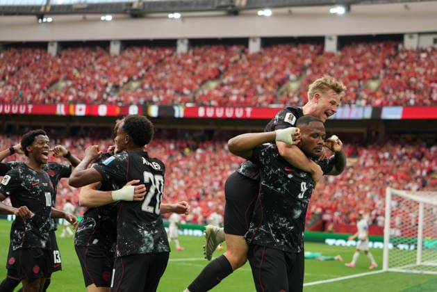 Canada v Qatar - FIFA World Cup, WM, Weltmeisterschaft, Fussball 2026 - Group B VANCOUVER, CANADA - JUNE 18: Cyle Larin (9) of Canada celebrates after scoring a goal during the 2026 FIFA World Cup First Stage Group B match between Canada and Qatar at BC Place Stadium in Vancouver, Canada on June 18, 2026. Ercin Erturk Anadolu British Columbia Canada. Editorial use only. Please get in touch for any other usage.  Copyright: x2026xAnadoluxErcinxErturkx