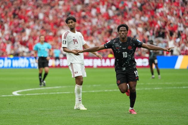 Canada v Qatar - FIFA World Cup, WM, Weltmeisterschaft, Fussball 2026 - Group B VANCOUVER, CANADA - JUNE 18: Jonathan David (10) of Canada celebrates after scoring a goal during the 2026 FIFA World Cup First Stage Group B match between Canada and Qatar at BC Place Stadium in Vancouver, Canada on June 18, 2026. Ercin Erturk Anadolu British Columbia Canada. Editorial use only. Please get in touch for any other usage.  Copyright: x2026xAnadoluxErcinxErturkx