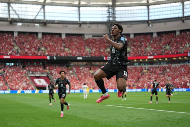 Canada v Qatar - FIFA World Cup, WM, Weltmeisterschaft, Fussball 2026 - Group B VANCOUVER, CANADA - JUNE 18: Jonathan David (10) of Canada celebrates after scoring a goal during the 2026 FIFA World Cup First Stage Group B match between Canada and Qatar at BC Place Stadium in Vancouver, Canada on June 18, 2026. Ercin Erturk Anadolu British Columbia Canada. Editorial use only. Please get in touch for any other usage.  Copyright: x2026xAnadoluxErcinxErturkx