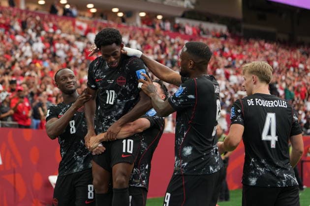 Canada v Qatar - FIFA World Cup, WM, Weltmeisterschaft, Fussball 2026 - Group B VANCOUVER, CANADA - JUNE 18: Jonathan David (10) of Canada celebrates after scoring a goal during the 2026 FIFA World Cup First Stage Group B match between Canada and Qatar at BC Place Stadium in Vancouver, Canada on June 18, 2026. Ercin Erturk Anadolu British Columbia Canada. Editorial use only. Please get in touch for any other usage.  Copyright: x2026xAnadoluxErcinxErturkx