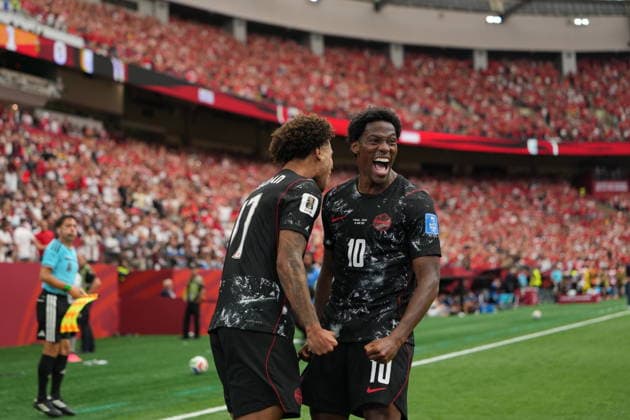 Canada v Qatar - FIFA World Cup, WM, Weltmeisterschaft, Fussball 2026 - Group B VANCOUVER, CANADA - JUNE 18: Jonathan David (10) of Canada celebrates after scoring a goal during the 2026 FIFA World Cup First Stage Group B match between Canada and Qatar at BC Place Stadium in Vancouver, Canada on June 18, 2026. Ercin Erturk Anadolu British Columbia Canada. Editorial use only. Please get in touch for any other usage.  Copyright: x2026xAnadoluxErcinxErturkx