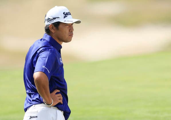 Hideki Matsuyama of Japan waits to hit an approach shot on the 1st fairway during the first round of the 126th U.S. Open Golf Championship at Shinnecock Hills Golf Club in Southampton, NY, on Thursday, June 18, 2026.  NYC20260618912 COREYxSIPKIN