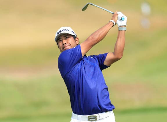 Hideki Matsuyama of Japan hits an approach shot on the 1st fairway during the first round of the 126th U.S. Open Golf Championship at Shinnecock Hills Golf Club in Southampton, NY, on Thursday, June 18, 2026.  NYC20260618914 COREYxSIPKIN