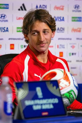 Matias Galarza of Paraguay reacts during a press conference, PK, Pressekonferenz in San Francisco, California, United States, 18 June 2026. Panama national team, Nationalteam Training in San Francisco !ACHTUNG: NUR REDAKTIONELLE NUTZUNG!  Copyright: xMIGUELxGUTIÉRREZx GR5031 20260618-55020640944_1