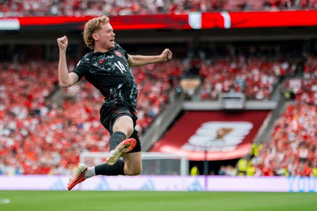 FIFA World Cup, WM, Weltmeisterschaft, Fussball 2026 - Group B - Canada vs Qatar Canada forward Promise David celebrates his goal during the FIFA World Cup 2026 group stage match between Canada and Qatar in Vancouver, Canada, 18 June 2026. VANCOUVER Canada  Copyright: xBOBxFRIDx