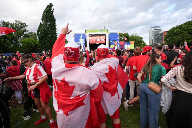 FIFA Fan Festival in Toronto TORONTO, CANADA - JUNE 18 : People gather to watch the World Cup 2026 Group B match between Canada v Qatar at FIFA Fan Festival in Toronto, Ontario, Canada on June 18, 2026. Mert Alper Dervis Anadolu Ontario Canada. Editorial use only. Please get in touch for any other usage.  Copyright: x2026xAnadoluxMertxAlperxDervisx