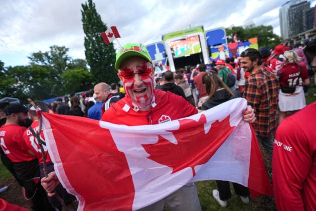 FIFA Fan Festival in Toronto TORONTO, CANADA - JUNE 18 : Fans of Canada celebrate as they gather to watch the World Cup 2026 Group B match between Canada v Qatar at FIFA Fan Festival in Toronto, Ontario, Canada on June 18, 2026. Mert Alper Dervis Anadolu Ontario Canada. Editorial use only. Please get in touch for any other usage.  Copyright: x2026xAnadoluxMertxAlperxDervisx