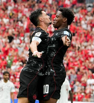 Canada v Qatar - FIFA World Cup, WM, Weltmeisterschaft, Fussball 2026 - Group B VANCOUVER, CANADA - JUNE 18: Canada s Jonathan David (10) celebrates after scoring during the 2026 FIFA World Cup Group B match between Canada and Qatar at BC Place Stadium in Vancouver, Canada, on June 18, 2026. Ercin Erturk Anadolu Vancouver Canada. Editorial use only. Please get in touch for any other usage.  Copyright: x2026xAnadoluxErcinxErturkx