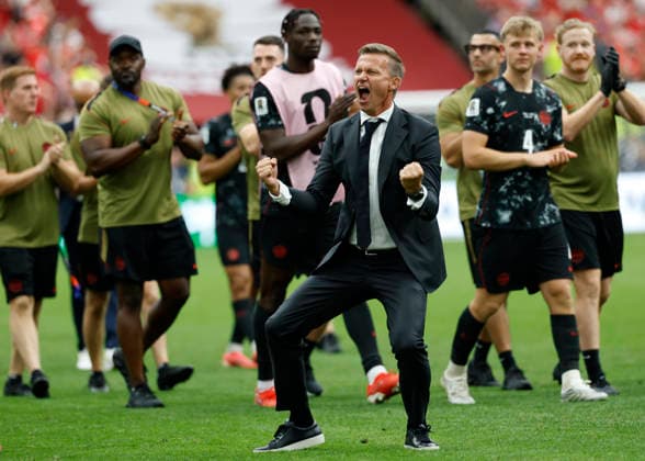 June 18, 2026, Vancouver, British Columbia, Canada: Coach JESSE MARSCH of Canada celebrates the victory during the World Cup match between Canada v Qatar at BC Place Vancouver. Vancouver Canada - ZUMAc132 20260618_fap_c132_001 Copyright: xAndrewxChinx