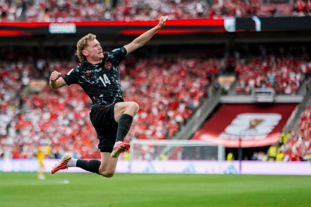 FIFA World Cup, WM, Weltmeisterschaft, Fussball 2026 - Group B - Canada vs Qatar Canada forward Jacob Shaffelburg celebrates his goal in the second half of the FIFA World Cup 2026 group stage match between Canada and Qatar in Vancouver, Canada, 18 June 2026. VANCOUVER Canada  Copyright: xBOBxFRIDx