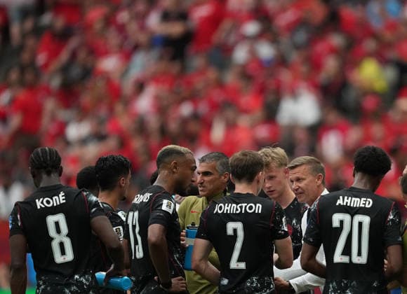 (260619) -- VANCOUVER, June 19, 2026 -- Jesse Marsch (2nd R), head coach of Canada, instructs players during the group B match between Canada and Qatar at the 2026 FIFA World Cup, WM, Weltmeisterschaft, Fussball at BC Place Vancouver in Vancouver, Canada, June 18, 2026. ) (SP)CANADA-VANCOUVER-FOOTBALL-FIFA WORLD CUP-GROUP B-CAN VS QAT MengxYongmin 