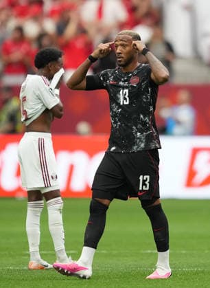 (260619) --VANCOUVER, June 19, 2026 -- Derek Cornelius (R) of Canada celebrates a goal during a group B match between Canada and Qatar at the 2026 FIFA World Cup, WM, Weltmeisterschaft, Fussball at BC Place Vancouver in Vancouver, Canada, June 18, 2026. ) (SP)CANADA-VANCOUVER-FOOTBALL-FIFA WORLD CUP-GROUP B-CAN VS QAT MengxYongmin 