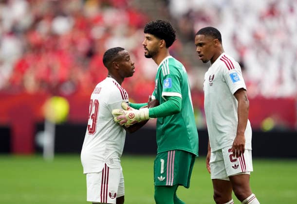 (260619) -- VANCOUVER, June 19, 2026 -- Assim Madibo (L) of Qatar reacts after he injured Canada s Ismael Kone during the group B match between Canada and Qatar at the 2026 FIFA World Cup, WM, Weltmeisterschaft, Fussball at BC Place Vancouver in Vancouver, Canada, June 18, 2026. ) (SP)CANADA-VANCOUVER-FOOTBALL-FIFA WORLD CUP-GROUP B-CAN VS QAT MengxYongmin 