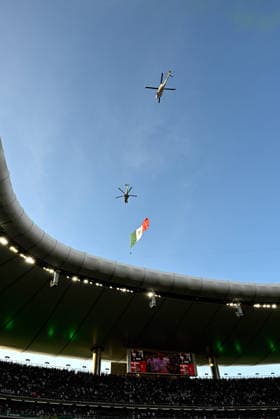 (260619) -- GUADALAJARA, June 19, 2026 -- A helicopter trailing the Mexican national flag flies over Guadalajara Stadium before a group A match between Mexico and South Korea at the 2026 FIFA World Cup, WM, Weltmeisterschaft, Fussball in Guadalajara, Mexico, June 18, 2026. ) (SP)MEXICO-GUADALAJARA-FOOTBALL-FIFA WORLD CUP-GROUP A-MEX VS KOR LixMuzi 