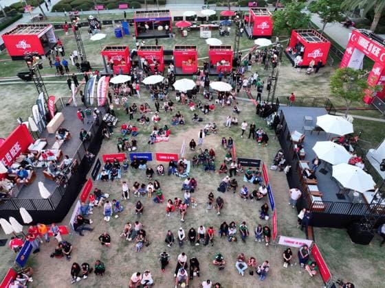 Turkiye opens World Cup fan, media zone in Los Angeles LOS ANGELES, CA - JUNE 18: An aerial view of the setup under the slogan Turkiye is Here, the 3,050-square-meter Turkish Vibe Zone at Gloria Molina Grand Park on June 18, 2026, in Los Angeles, California, United States. The venue, running through June 26, brings fans together for live match screenings, culinary events and cultural programming following the highly anticipated Turkiye-US World Cup match. Tayfun Coskun Anadolu California United States. Editorial use only. Please get in touch for any other usage.  Copyright: x2026xAnadoluxTayfunxCoskunx