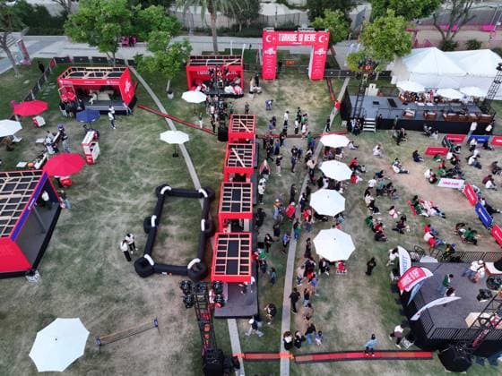 Turkiye opens World Cup fan, media zone in Los Angeles LOS ANGELES, CA - JUNE 18: An aerial view of the setup under the slogan Turkiye is Here, the 3,050-square-meter Turkish Vibe Zone at Gloria Molina Grand Park on June 18, 2026, in Los Angeles, California, United States. The venue, running through June 26, brings fans together for live match screenings, culinary events and cultural programming following the highly anticipated Turkiye-US World Cup match. Tayfun Coskun Anadolu California United States. Editorial use only. Please get in touch for any other usage.  Copyright: x2026xAnadoluxTayfunxCoskunx