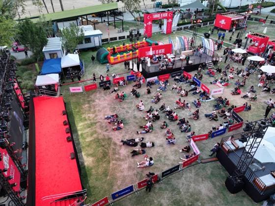 Turkiye opens World Cup fan, media zone in Los Angeles LOS ANGELES, CA - JUNE 18: An aerial view of the setup under the slogan Turkiye is Here, the 3,050-square-meter Turkish Vibe Zone at Gloria Molina Grand Park on June 18, 2026, in Los Angeles, California, United States. The venue, running through June 26, brings fans together for live match screenings, culinary events and cultural programming following the highly anticipated Turkiye-US World Cup match. Tayfun Coskun Anadolu California United States. Editorial use only. Please get in touch for any other usage.  Copyright: x2026xAnadoluxTayfunxCoskunx