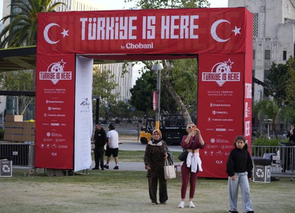 Turkiye opens World Cup fan, media zone in Los Angeles LOS ANGELES, CA - JUNE 18: A view of the setup under the slogan Turkiye is Here, the 3,050-square-meter Turkish Vibe Zone at Gloria Molina Grand Park on June 18, 2026, in Los Angeles, California, United States. The venue, running through June 26, brings fans together for live match screenings, culinary events and cultural programming following the highly anticipated Turkiye-US World Cup match. Tayfun Coskun Anadolu California United States. Editorial use only. Please get in touch for any other usage.  Copyright: x2026xAnadoluxTayfunxCoskunx