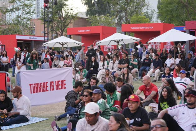 Turkiye opens World Cup fan, media zone in Los Angeles LOS ANGELES, CA - JUNE 18: A view of the setup under the slogan Turkiye is Here, the 3,050-square-meter Turkish Vibe Zone at Gloria Molina Grand Park on June 18, 2026, in Los Angeles, California, United States. The venue, running through June 26, brings fans together for live match screenings, culinary events and cultural programming following the highly anticipated Turkiye-US World Cup match. Tayfun Coskun Anadolu California United States. Editorial use only. Please get in touch for any other usage.  Copyright: x2026xAnadoluxTayfunxCoskunx