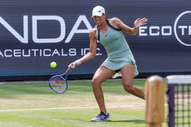 Berlin, 15.06.26, Tennis: VANDA Pharmaceuticals BERLIN TENNIS OPEN 2026 im Steffi-Graf-Stadion. Damen, Einzel. J. Pegula (USA) vs M. Keys (USA). Madison Keys retourniert einen Ball. VANDA Pharmaceuticals BERLIN TENNIS OPEN 2026