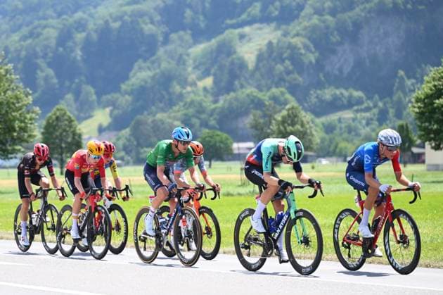 Tour de Suisse 2026 Stage 3 BAD RAGAZ, SWITZERLAND - JUNE 19 : Germani Lorenzo (ITA) of Groupama - FDJ United, De Pestel Sander (BEL) of Decathlon CMA CGM Team, Vervaeke Louis (BEL) of Soudal Quick-Step during stage 3 of the 89th edition of Tour de Suisse an UCI World Tour 2.UWT cycling road race stage for Men Elite of 157.9 km with start in Bad Ragaz and finish in Bad Ragaz on June 19, 2026 in Bad Ragaz, Switzerland, 19 06 2026 ( Motordriver Guy De Vuyst - Bad Ragaz Switzerland  Copyright: xVincentxKalutx