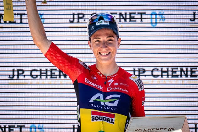 LE COURT-PIENAAR Kimberley: Tour de Suisse - Women 2026 - 3. Stage LE COURT-PIENAAR Kimberley ( MRI ) AG Insurance - Soudal Team Rider Of The Day - Award Ceremony Medal Ceremony Podium - Querformat - quer - horizontal - Landscape - Event Veranstaltung: Tour de Suisse - 3. Stage - Elite Women - Category Kategorie: Cycling - Road cycling, Rad, Radsport, Strasse - Cycling Tour - Elite Women - WWT - Location Ort: Europe Switzerland - Start & Finish: Bad Ragaz - Discipline: Road Race ( RR ) - Cycling Tour - Distance: 120,8 km - Date Datum: 19.06.2026 Friday -