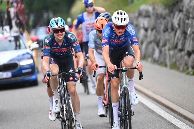 Tour de Suisse 2026 Stage 3 BAD RAGAZ, SWITZERLAND - JUNE 19 : Schachmann Maximilian (GER) of Soudal Quick-Step and Verstrynge Emiel (BEL) of Alpecin - Premier Tech during stage 3 of the 89th edition of Tour de Suisse an UCI World Tour 2.UWT cycling road race stage for Men Elite of 157.9 km with start in Bad Ragaz and finish in Bad Ragaz on June 19, 2026 in Bad Ragaz, Switzerland, 19 06 2026 ( Motordriver Guy De Vuyst - Bad Ragaz Switzerland  Copyright: xVincentxKalutx