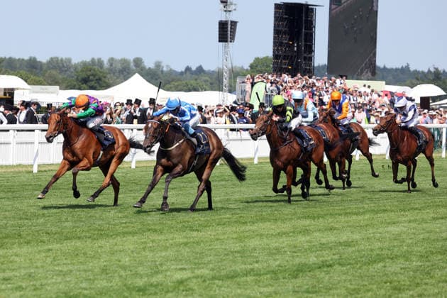 19.06.2026, Ascot, Windsor, GBR - Venetian Sun (nearside) with Clifford Lee up wins the Commonwealth Cup. Ascot racecourse. (Pferd, Jockey, Venetian Sun, Lee, Sieg, Ziel, Zielankunft) 260619D518ROYAL_ASCOT.JPG *** June 19, 2026, Ascot, Windsor, GBR