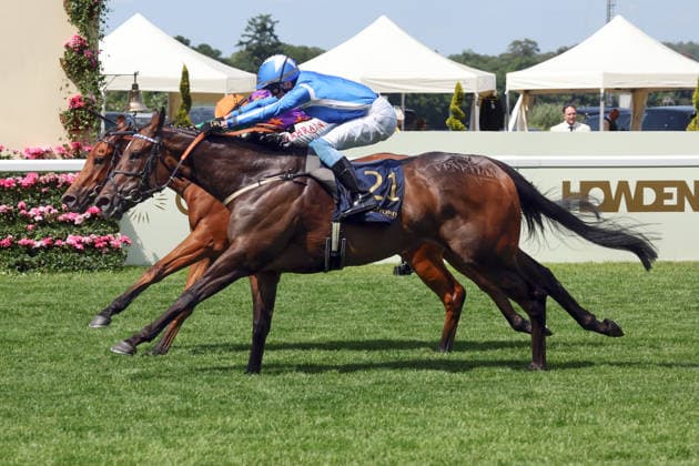 19.06.2026, Ascot, Windsor, GBR - Venetian Sun (nearside) with Clifford Lee up wins the Commonwealth Cup. Ascot racecourse. (Pferd, Jockey, Venetian Sun, Lee, Sieg, Ziel, Zielankunft) 260619D520ROYAL_ASCOT.JPG *** June 19, 2026, Ascot, Windsor, GBR