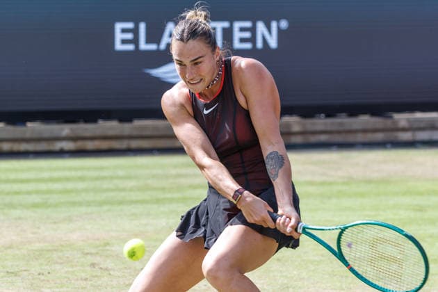Berlin, 15.06.26, Tennis: VANDA Pharmaceuticals BERLIN TENNIS OPEN 2026 im Steffi-Graf-Stadion. Damen, Einzel. A. Sabalenka - N. Bartunkova (CZE), A. Sabalenka retourniert einen Ball. VANDA Pharmaceuticals BERLIN TENNIS OPEN 2026