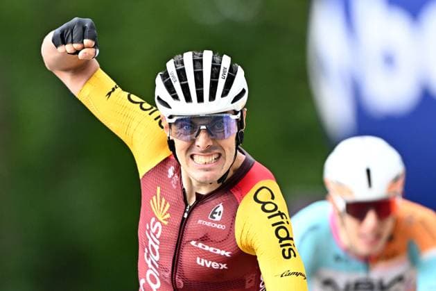 Spanish Alex Aranburu of Cofidis celebrates after winning stage 3 of the Baloise Belgium Tour cycling race, 173km from and to Durbuy, on Friday 19 June 2026. The Baloise Belgium Tour takes place from 17 to 21 June. JASPERxJACOBS  x178290555x