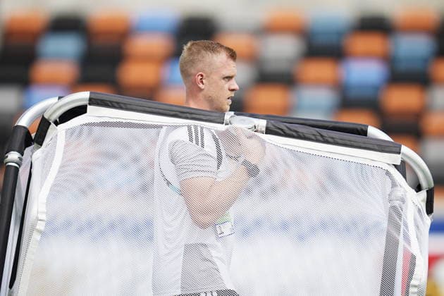 HOUSTON, USA 20260619 Malvaktstränaren Linus Kandolin när herrlandslaget tränar under fredagen pa Houston Dash & Dynamo Stadium inför gruppspelsmatchen mot Nederländerna i fotbolls-VM.