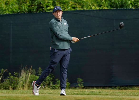 Matt Fitzpatrick of England tees off on the 4th hole during the second round of the 126th U.S. Open Golf Championship at Shinnecock Hills Golf Club in Southampton, NY, on Friday, June 19, 2026.  NYC20260619806 JOHNxANGELILLO