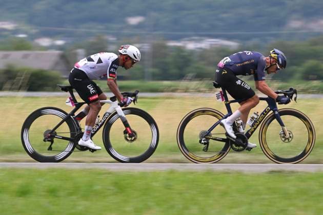 Tour de Suisse 2026 Stage 3 BAD RAGAZ, SWITZERLAND - JUNE 19 : Narvaez Jhonatan (ECU) of UAE Team Emirates - XRG and Meurisse Xandro (BEL) of Pinarello Q36.5 Pro Cycling Team during stage 3 of the 89th edition of Tour de Suisse an UCI World Tour 2.UWT cycling road race stage for Men Elite of 157.9 km with start in Bad Ragaz and finish in Bad Ragaz on June 19, 2026 in Bad Ragaz, Switzerland, 19 06 2026 ( Motordriver Guy De Vuyst - Bad Ragaz Switzerland  Copyright: xVincentxKalutx