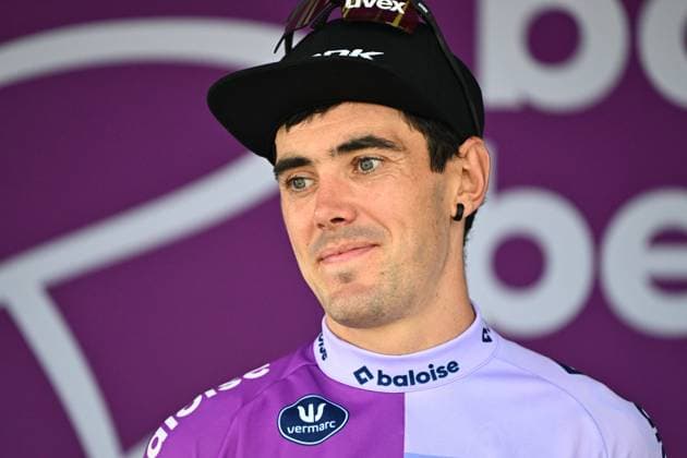 Spanish Alex Aranburu of Cofidis celebrates on the podium after winning stage 3 of the Baloise Belgium Tour cycling race, 173km from and to Durbuy, on Friday 19 June 2026. The Baloise Belgium Tour takes place from 17 to 21 June. JASPERxJACOBS  x178293012x