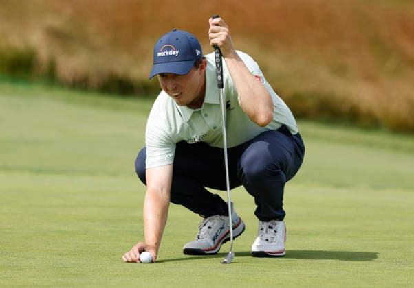 Matt Fitzpatrick of England prepares to putt on the 9th green during the second round of the 126th U.S. Open Golf Championship at Shinnecock Hills Golf Club in Southampton, NY, on Friday, June 19, 2026.  NYC20260619826 JOHNxANGELILLO
