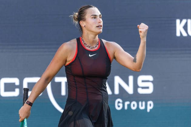 Berlin, 15.06.26, Tennis: VANDA Pharmaceuticals BERLIN TENNIS OPEN 2026 im Steffi-Graf-Stadion. Damen, Einzel. A. Sabalenka - N. Bartunkova (CZE). A. Sabalenka freut sich üeber des Sieg. VANDA Pharmaceuticals BERLIN TENNIS OPEN 2026