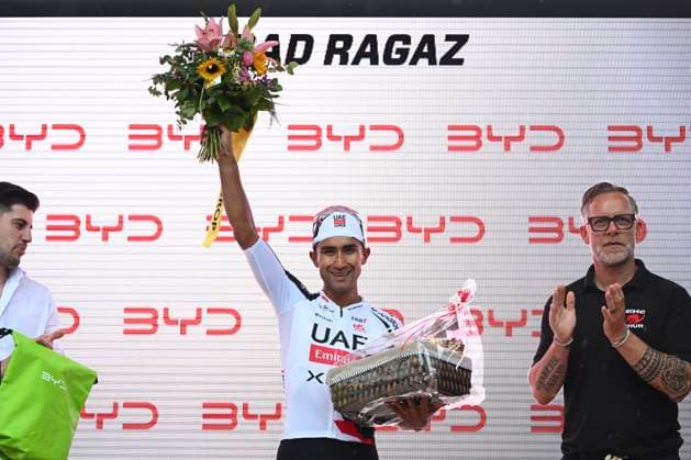 Tour de Suisse 2026 Stage 3 BAD RAGAZ, SWITZERLAND - JUNE 19 : Narvaez Jhonatan (ECU) of UAE Team Emirates XRG winner during stage 3 of the 89th edition of Tour de Suisse an UCI World Tour 2.UWT cycling road race stage for Men Elite of 157.9 km with start in Bad Ragaz and finish in Bad Ragaz on June 19, 2026 in Bad Ragaz, Switzerland, 19 06 2026 ( Motordriver Guy De Vuyst - Bad Ragaz Switzerland  Copyright: xVincentxKalutx
