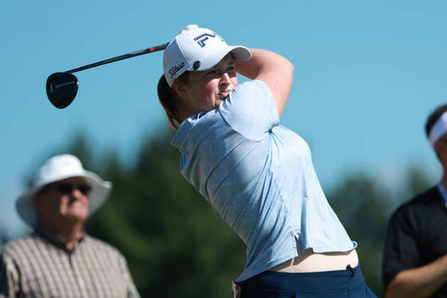 Meijer LPGA, Golf Damen Classic BELMONT, MICHIGAN - JUNE 19: Lottie Woad of England plays her tee shot on the second hole during the second round of the Meijer LPGA Classic for Simply Give golf tournament at Blythefield Country Club in Belmont, MI, USA Friday, June 19, 2026. Belmont Michigan United States  Copyright: xJorgexLemusx originalFilename:lemus-meijerlp260619_npsrC.jpg