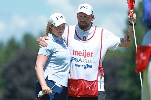 Meijer LPGA, Golf Damen Classic BELMONT, MICHIGAN - JUNE 19: Lottie Woad of England reacts to her putt on the 9th ghreen during the second round of the Meijer LPGA Classic for Simply Give golf tournament at Blythefield Country Club in Belmont, MI, USA Friday, June 19, 2026. Belmont Michigan United States  Copyright: xJorgexLemusx originalFilename:lemus-meijerlp260619_npJZu.jpg