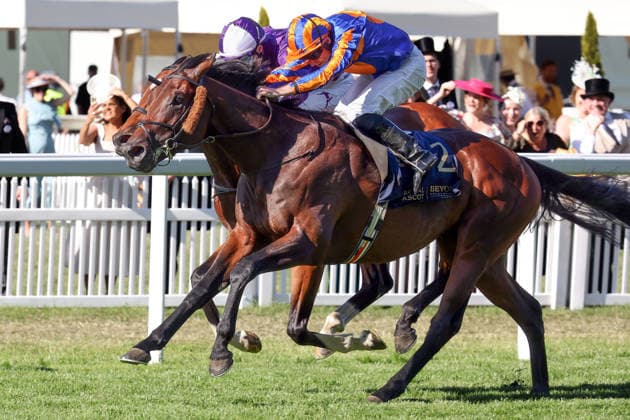 19.06.2026, Ascot, Windsor, GBR - Causeway with Ryan Moore up wins the King Edward VII Stakes. Ascot racecourse. (Pferd, Jockey, Causeway, Moore, Sieg, Ziel, Zielankunft) 260619D574ROYAL_ASCOT.JPG