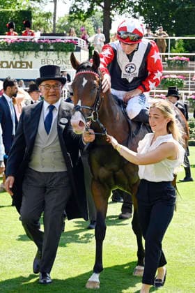 19.06.2026, Ascot, Windsor, GBR - Libertango with Billy Loughnane up after winning the Albany Stakes. Ascot racecourse. (Pferd, Jockey, Libertango, Loughnane, Sieg) 260619C905ROYAL_ASCOT.JPG