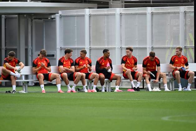 Belgian national football team - FIFA World Cup, WM, Weltmeisterschaft, Fussball 2026 - media activities 19 06 2026 RENTON, UNITED STATES OF AMERICA - JUNE 19 : Raskin Nicolas midfielder of Belgium, De Ketelaere Charles midfielder of Belgium, Vanaken Hans midfielder of Belgium, Castagne Timothy defender of Belgium, Tielemans Youri midfielder of Belgium, De Cuyper Maxim defender of Belgium, Mechele Brandon defender of Belgium and De Bruyne Kevin forward of Belgium pictured during a training session at the training grounds of the Belgian national football team during the 2026 FIFA World Cup on June 19, 2026 in Renton, United States of America, 19 06 2026 Renton United States of America  Copyright: xNicoxVereeckenx