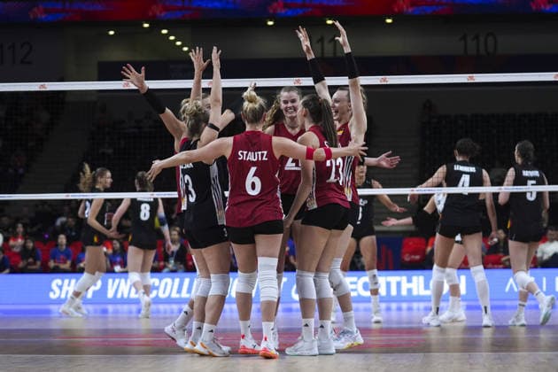 Belgium v Germany - 2026 FIVB Volleyball Nations League ANKARA, TURKIYE - JUNE 19: Players of Germany celebrate after winning the 2026 FIVB Volleyball Nations League week 2 match between Belgium and Germany at Ankara Sports Hall in Ankara, Turkiye on June 19, 2026. Dilara Irem Sancar Anadolu Ankara Turkey. Editorial use only. Please get in touch for any other usage.  Copyright: x2026xAnadoluxDilaraxIremxSancarx