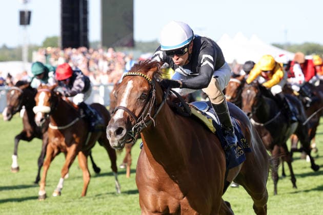 19.06.2026, Ascot, Windsor, GBR - Bacio with Juan Hernandez up wins. Ascot racecourse. (Pferd, Jockey, Bacio, Hernandez, Sieg, Ziel, Zielankunft) 260619D583ROYAL_ASCOT.JPG
