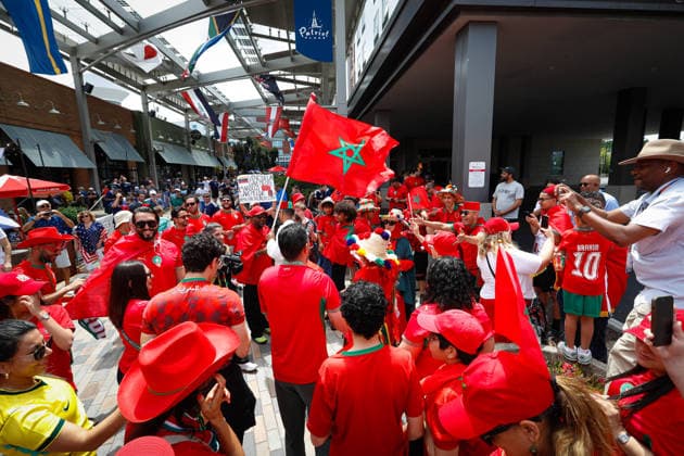 June 19, 2026; Foxborough, Massachusetts, USA; Supporters of Morocco celebrated at Patriot Place ahead of a FIFA World Cup, WM, Weltmeisterschaft, Fussball 2026 Group C match between Scotland and Morocco at Boston Stadium. (c) CSM FIFA World Cup 2026: Scotland Vs Morocco JUN 19  - ZUMAc04_ 20260619_zma_c04_002 Copyright: xBurtxGranofskyx