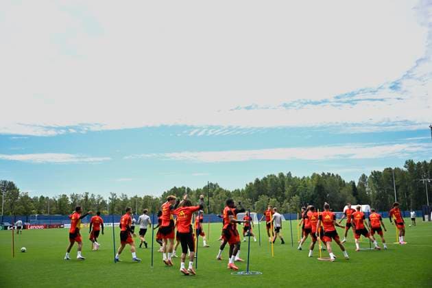 Belgian national football team - FIFA World Cup, WM, Weltmeisterschaft, Fussball 2026 - media activities 19 06 2026 RENTON, UNITED STATES OF AMERICA - JUNE 19 : The players of Belgian National football team pictured during a training session at the training grounds of the Belgian national football team during the 2026 FIFA World Cup on June 19, 2026 in Renton, United States of America, 19 06 2026 Renton United States of America  Copyright: xNicoxVereeckenx