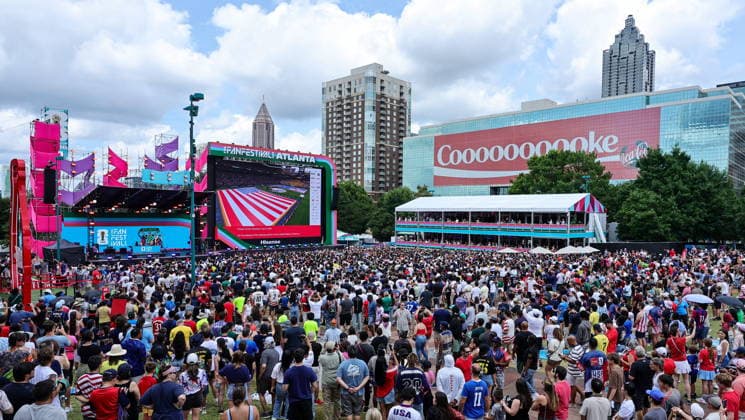 FIFA World Cup, WM, Weltmeisterschaft, Fussball 2026 - Fan Festival in Atlanta Fans gather to watch the Group D match USA vs Australia during the FIFA World Cup 2026, at the Fan Festival in Atlanta, Georgia, USA, 19 June 2026. ATLANTA United States  Copyright: xRONALDxWITTEKx
